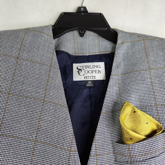 Vintage Stirling Cooper Glen Plaid Blazer Women's 10 Petite Gray Double Breasted - Picture 2 of 12